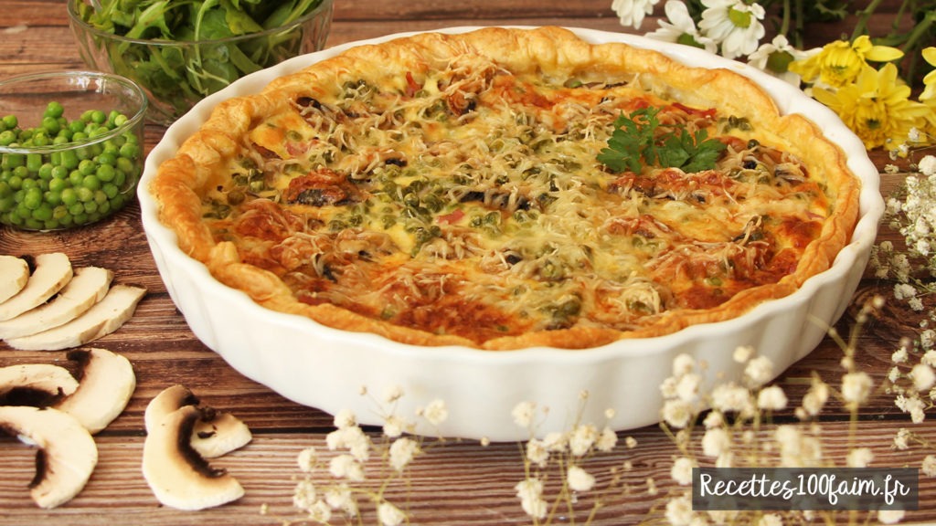 recette tarte jambon pois champignons