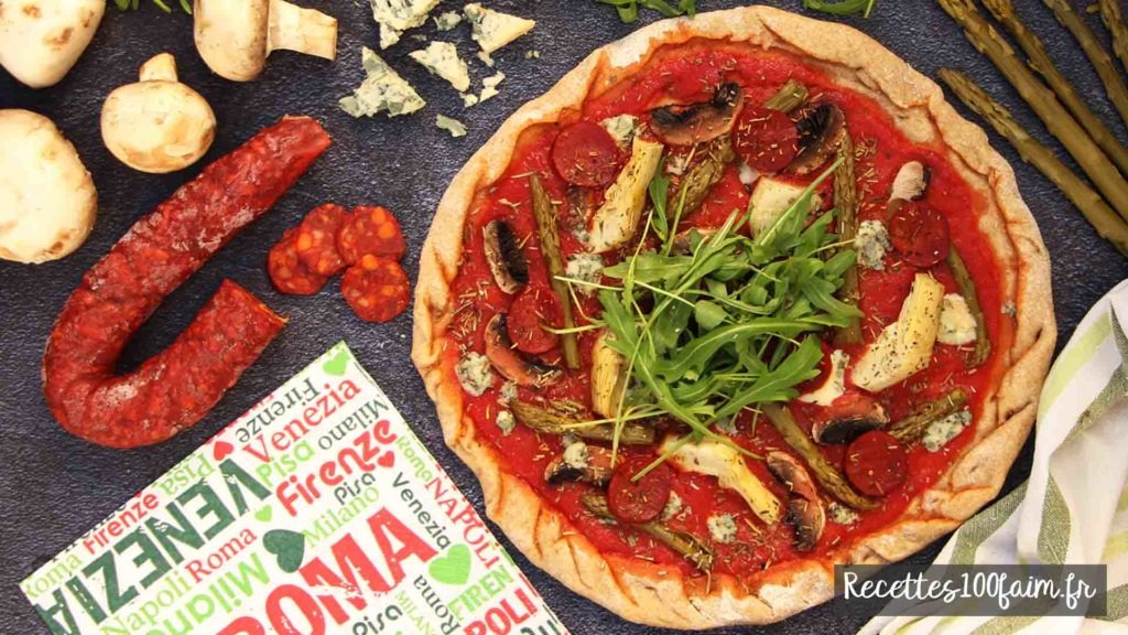 recette pizza artichaut asperge chorizo
