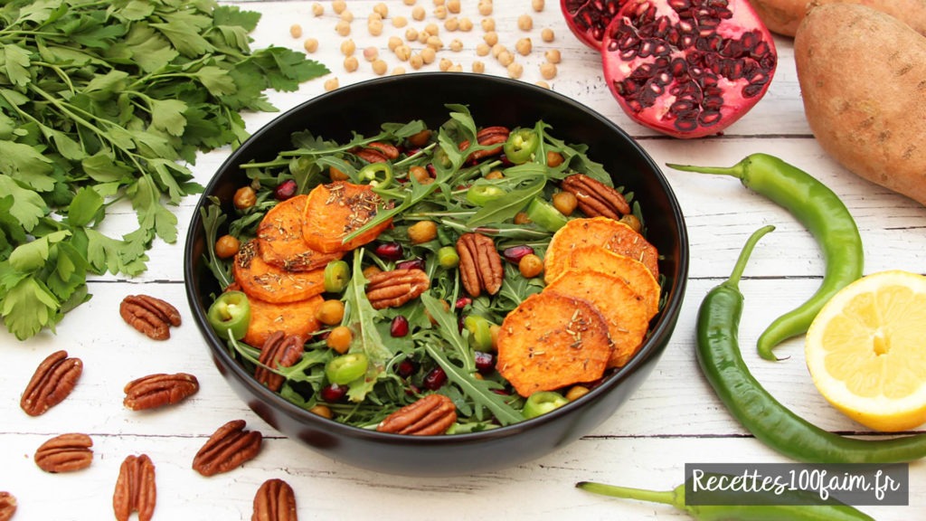 recette salade pecan grenade patate douce pois chiche