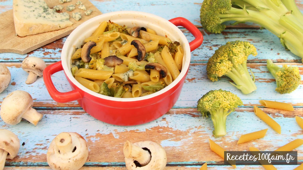 gratin pates brocoli champignon bleu