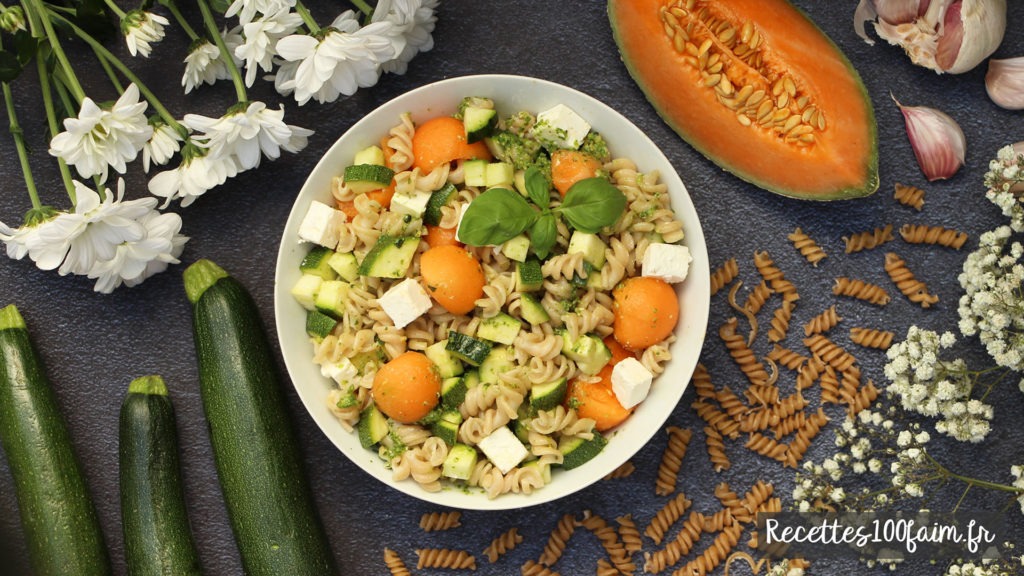 recette salade pates melon courgette pesto