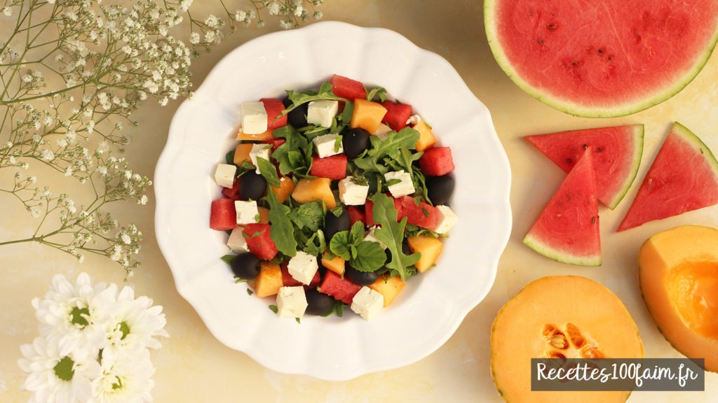 recette salade pasteque melon feta olive