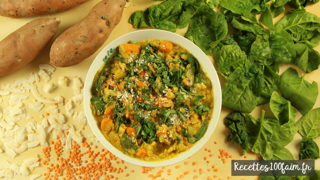 curry lentille corail patate douce epinard coco