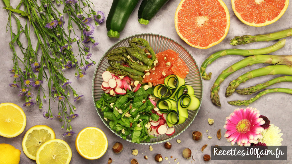 recette salade asperge radis epinard pamplemousse courgette