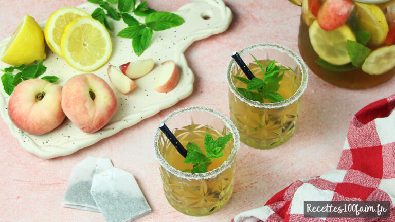recettes100faim-the-glace-peche thé glacé peche menthe citron